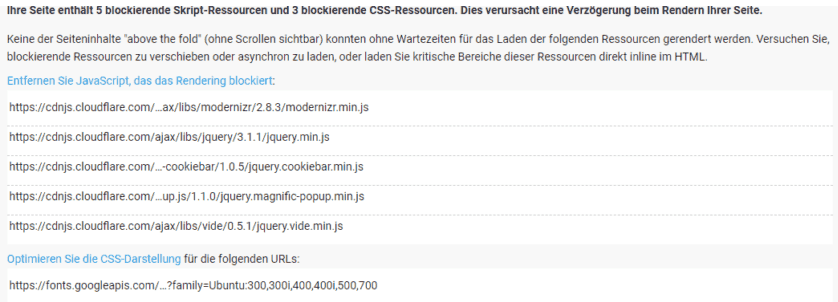 Weitere Optimierungsvorschläg in Page Speed Insights Weitere Optimierungsvorschläg in Page Speed Insights