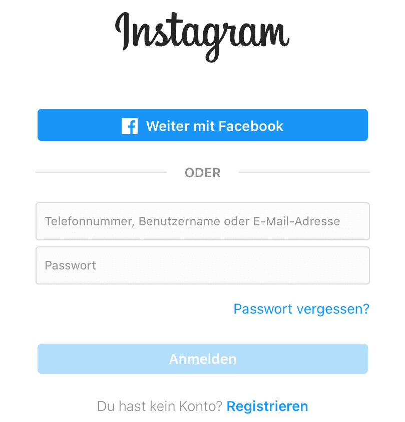 Anmeldung/Registrierung per Instagram