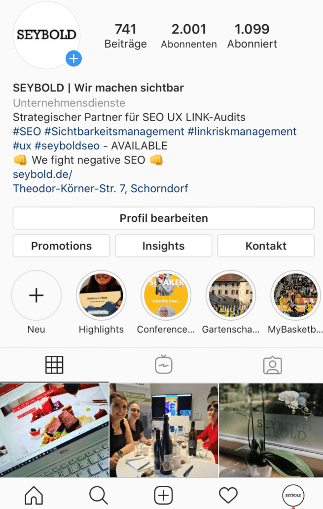 Instagram Account - Unternehmensprofil