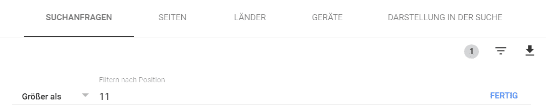 Verbesserung finden für Website: Filtern der Search Console nach Positionen Verbesserung finden für Website: Filtern der Search Console nach Positionen