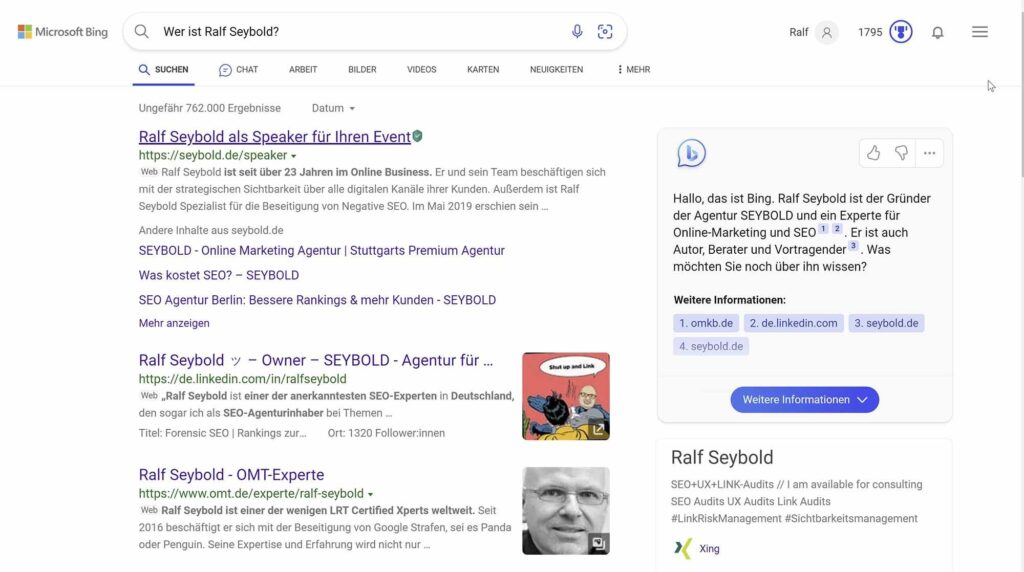 Bing beantwortet die Frage Wer ist Ralf Seybold