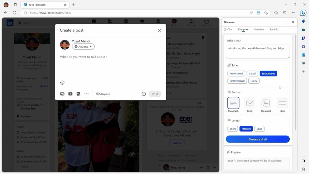 Microsoft bietet eine Chatbot Unterstuetzung fuer linkedin an