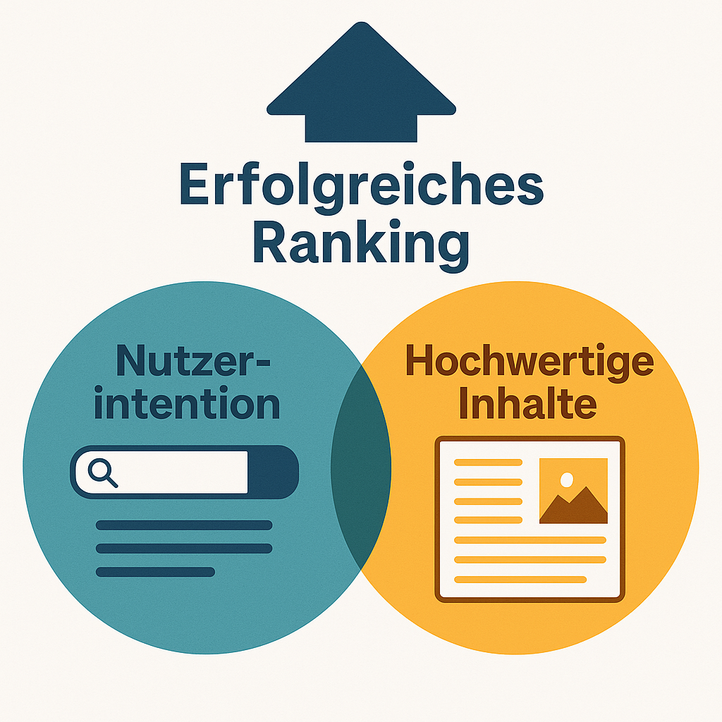 Hochwertige Inhalte mit Nutzerintention verbinden: Das gibt ein erfolgreiches Ranking Schaubild: Erfolgreiches Ranking beinhaltet Nutzerintention und Hochwertige Inhalte