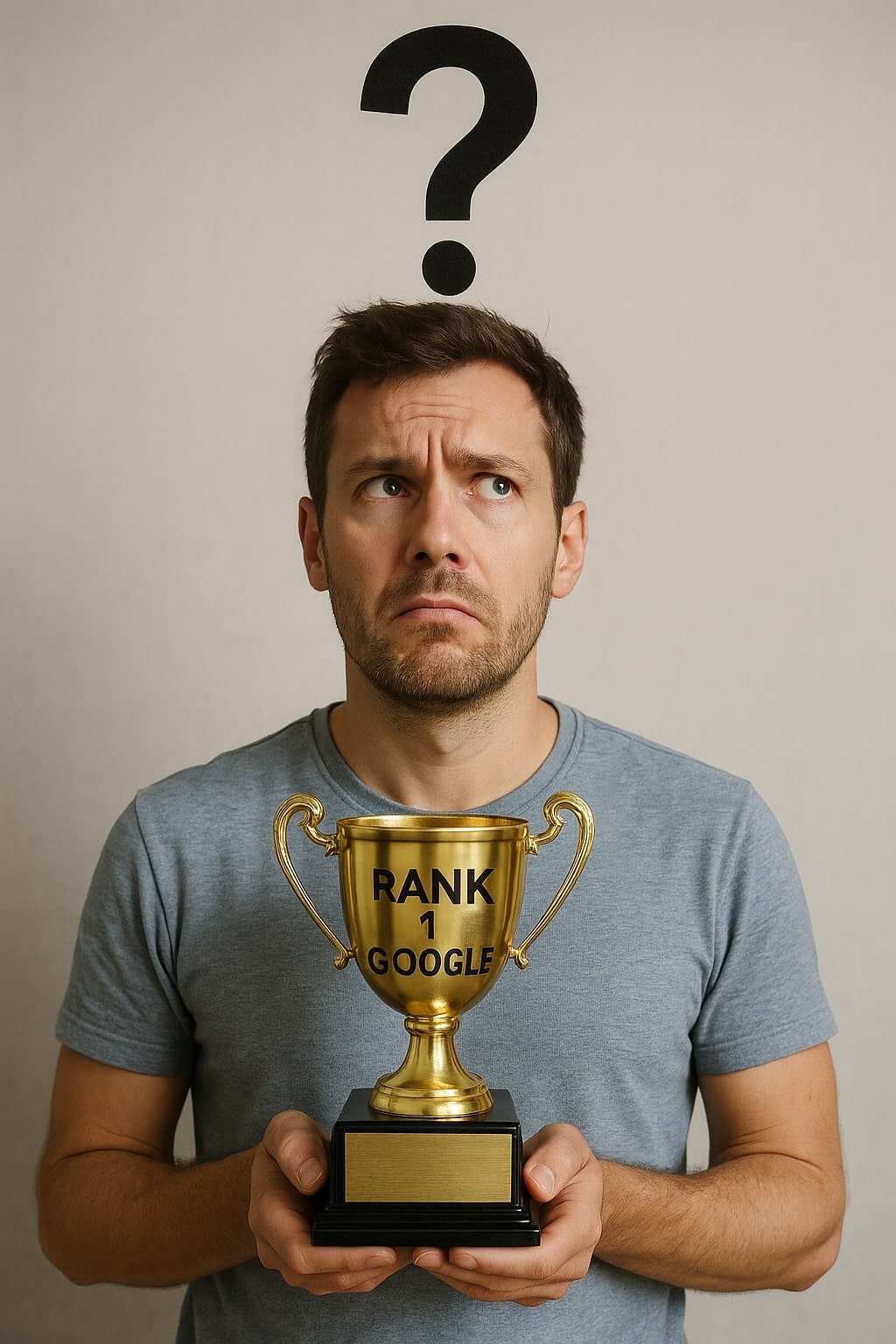 Is it possible to reach number 1 in Google? Man with trophy wonders if he can reach number 1 on Google