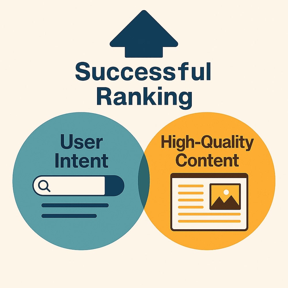 Combining high-quality content with user intent: the key to a successful ranking Chart: Successful ranking includes user intent and high-quality content